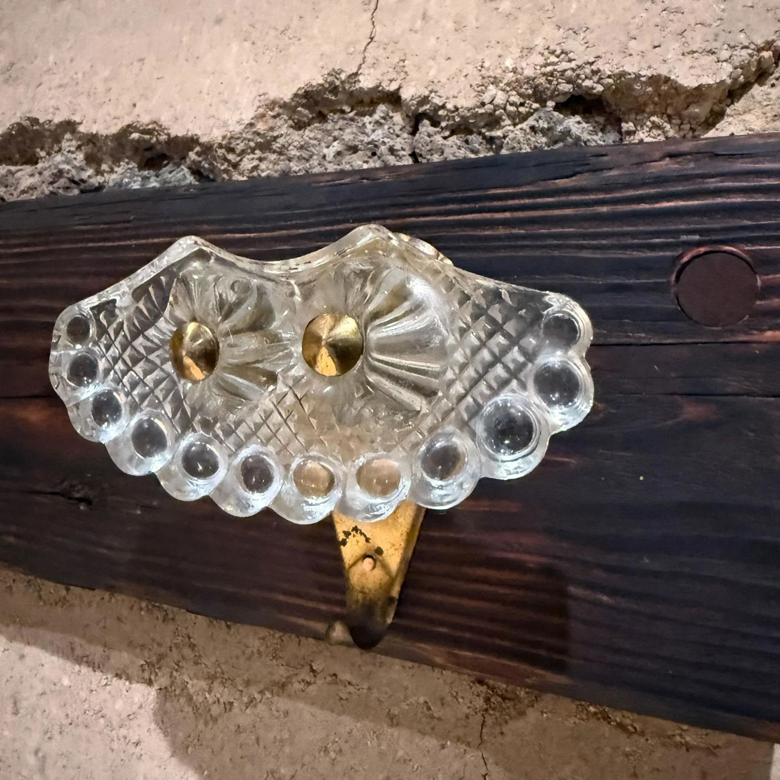 Mid Century Elegant Italian Coat Rack Hooks Brass and Art Glass Set of Two - 7