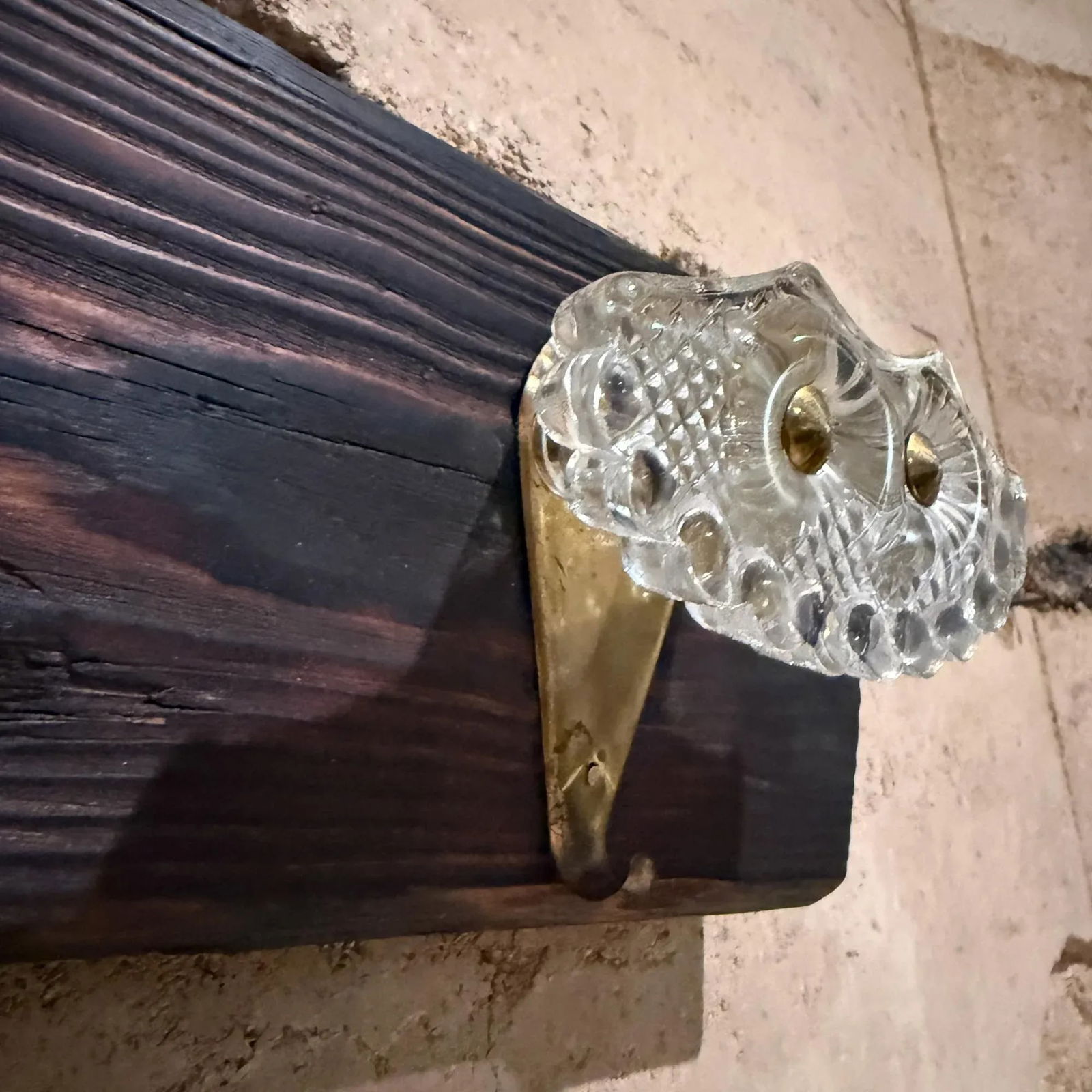 Mid Century Elegant Italian Coat Rack Hooks Brass and Art Glass Set of Two - 8