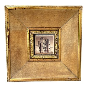 Vintage Square Gilt & Textured Leather Frame