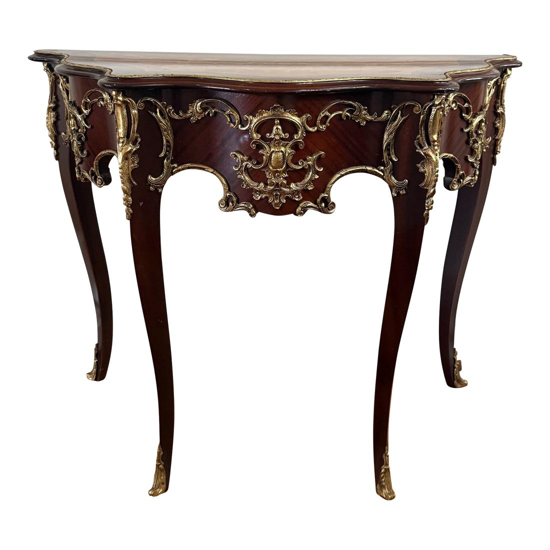 Mid 20th Century Louis XV Style Ormolu-Mounted Demilune Console Table (1 of 16)