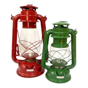 Vintage Nautical Christmas Lanterns - Red & Green - A Pair