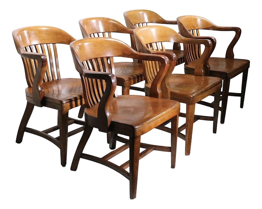 Set of Six Vintage Bank of England Jury Chairs C. 1910/40's (1 of 18)