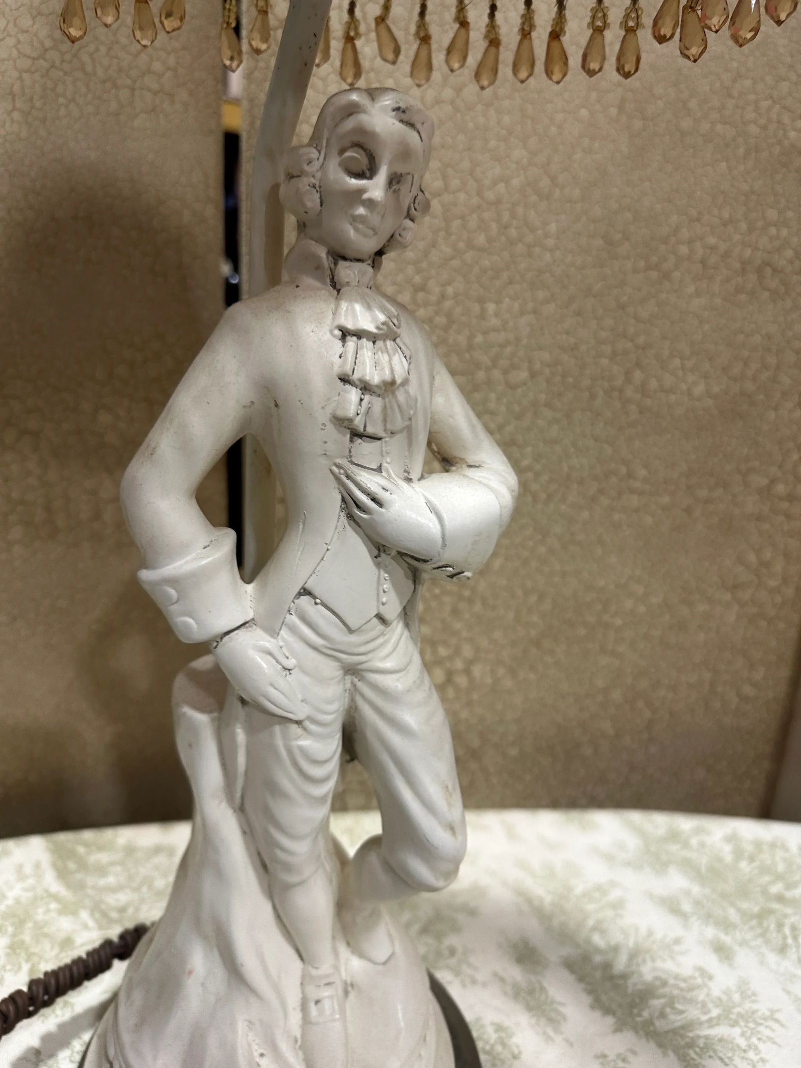 Vintage White Figurative Man Lamp With Leopard Print Lampshade - 3