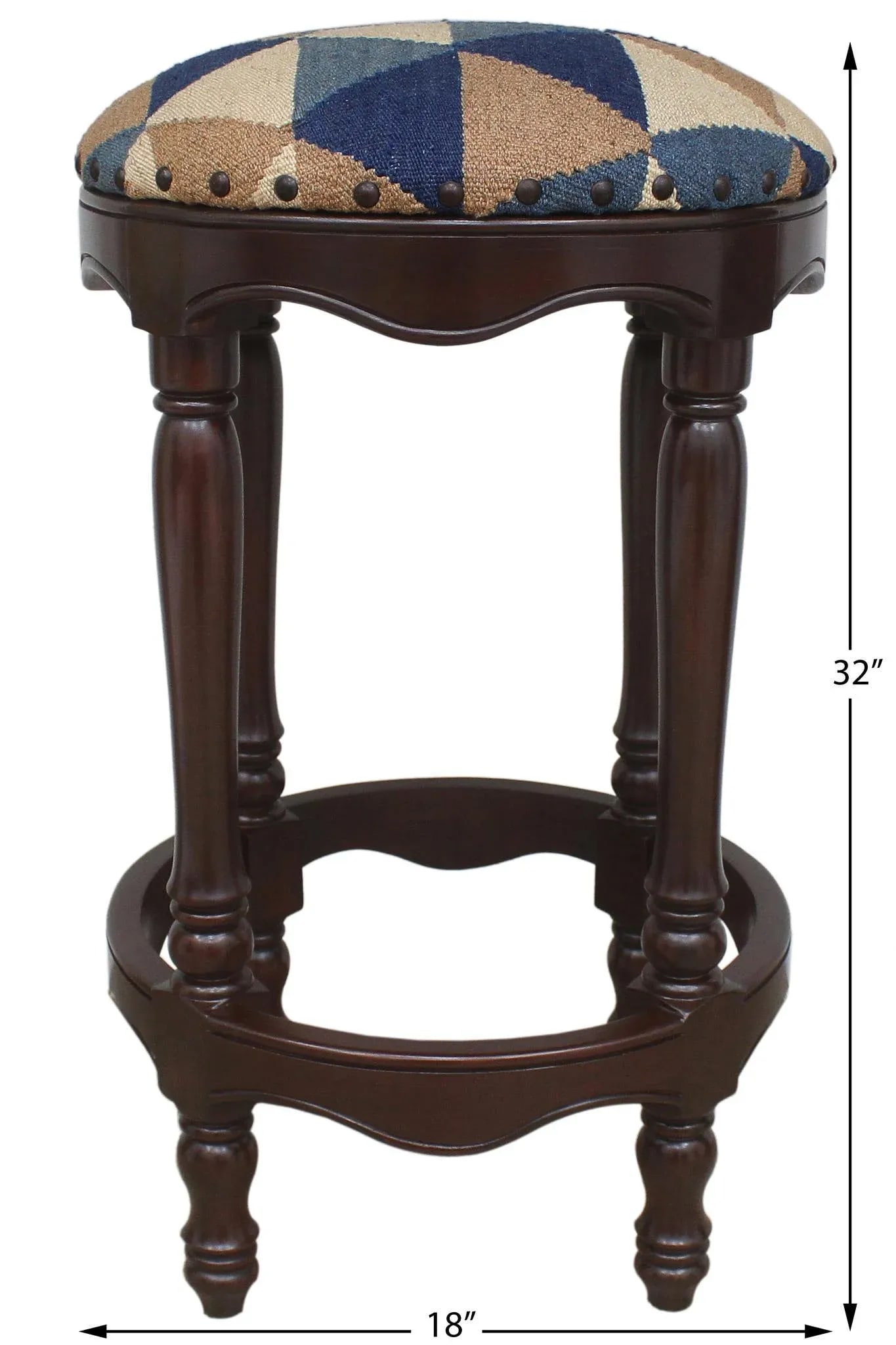 Shabby Chic Tribal Kilim Wood Bar Stool - 3