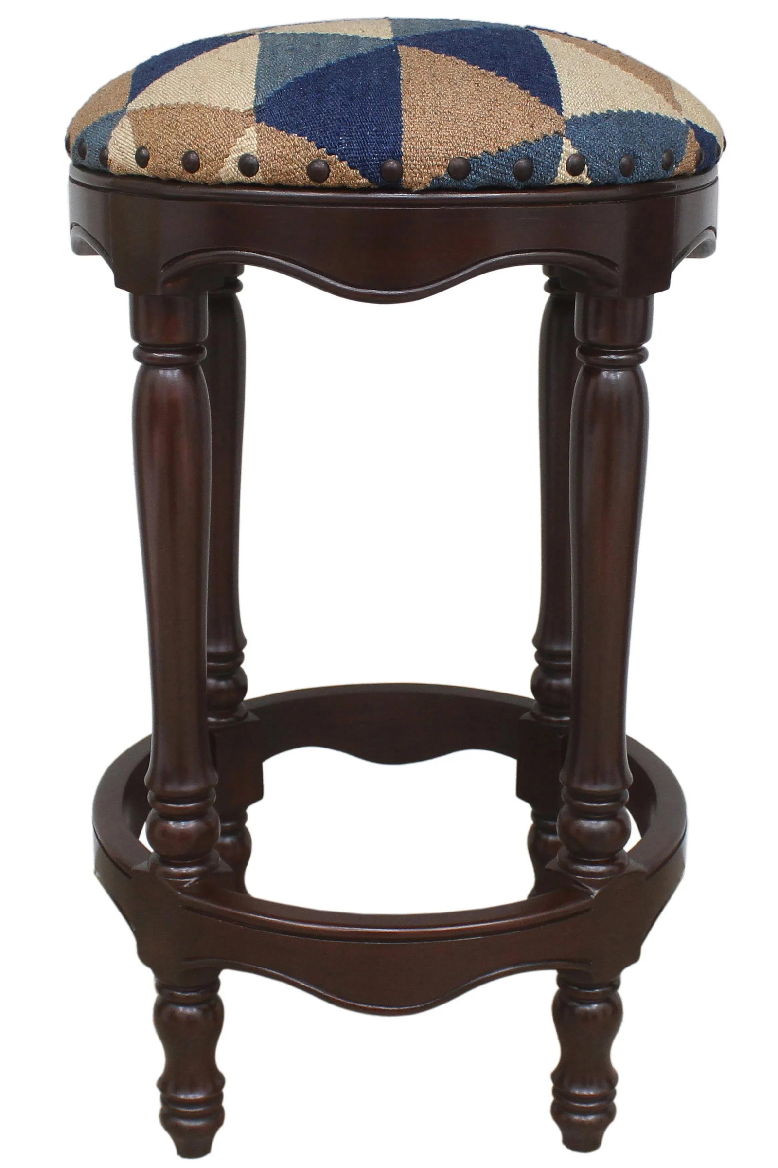 Shabby Chic Tribal Kilim Wood Bar Stool - 6