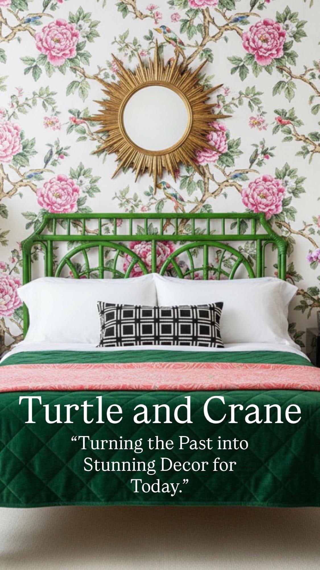 Vintage Emerald Green Pagoda Rattan Full Size Headboard | Dorothy Draper Chinoiserie Style - Newly P - 2