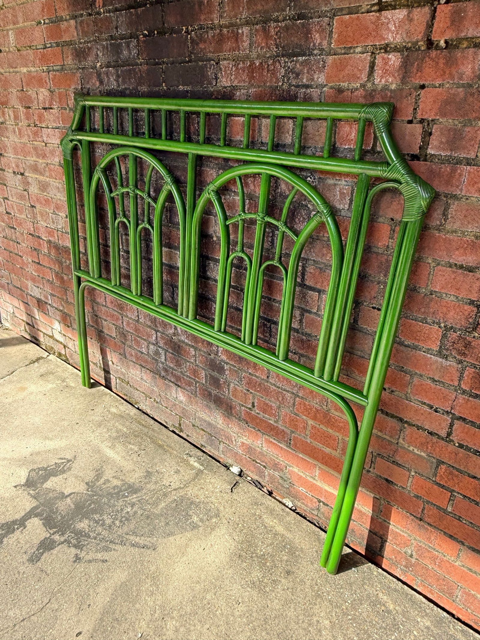 Vintage Emerald Green Pagoda Rattan Full Size Headboard | Dorothy Draper Chinoiserie Style - Newly P - 4