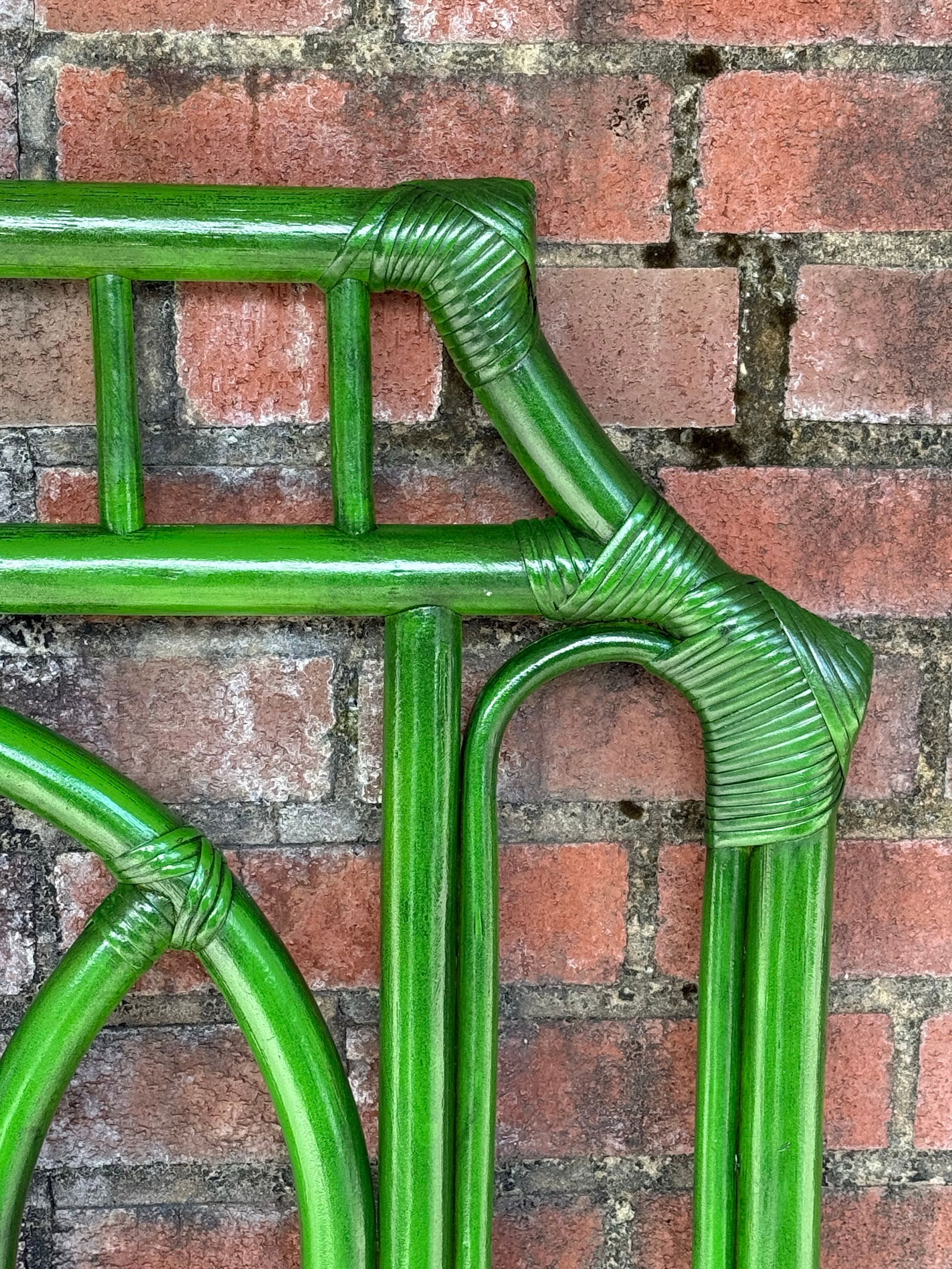 Vintage Emerald Green Pagoda Rattan Full Size Headboard | Dorothy Draper Chinoiserie Style - Newly P - 6