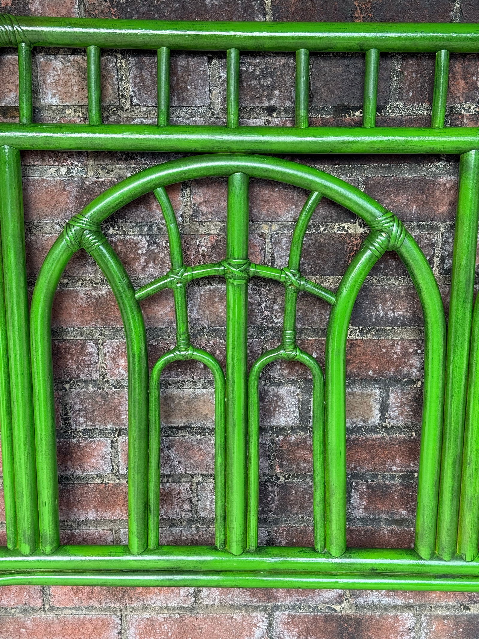 Vintage Emerald Green Pagoda Rattan Full Size Headboard | Dorothy Draper Chinoiserie Style - Newly P - 7