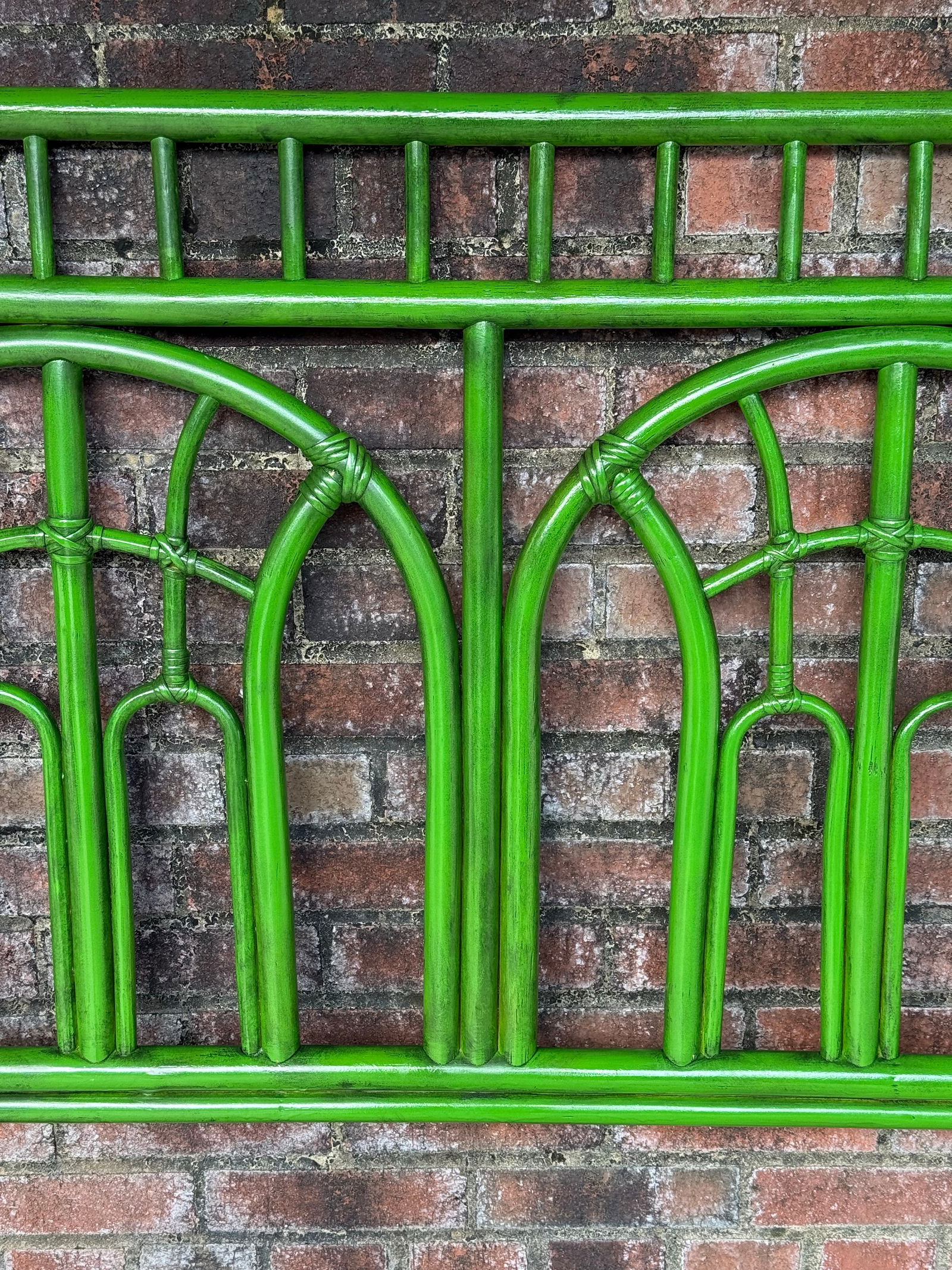 Vintage Emerald Green Pagoda Rattan Full Size Headboard | Dorothy Draper Chinoiserie Style - Newly P - 9