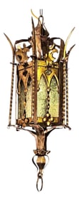 Spanish Revival Brass Lantern With Amber Glass Panels – Addison Mizner Gothic Mediterranean