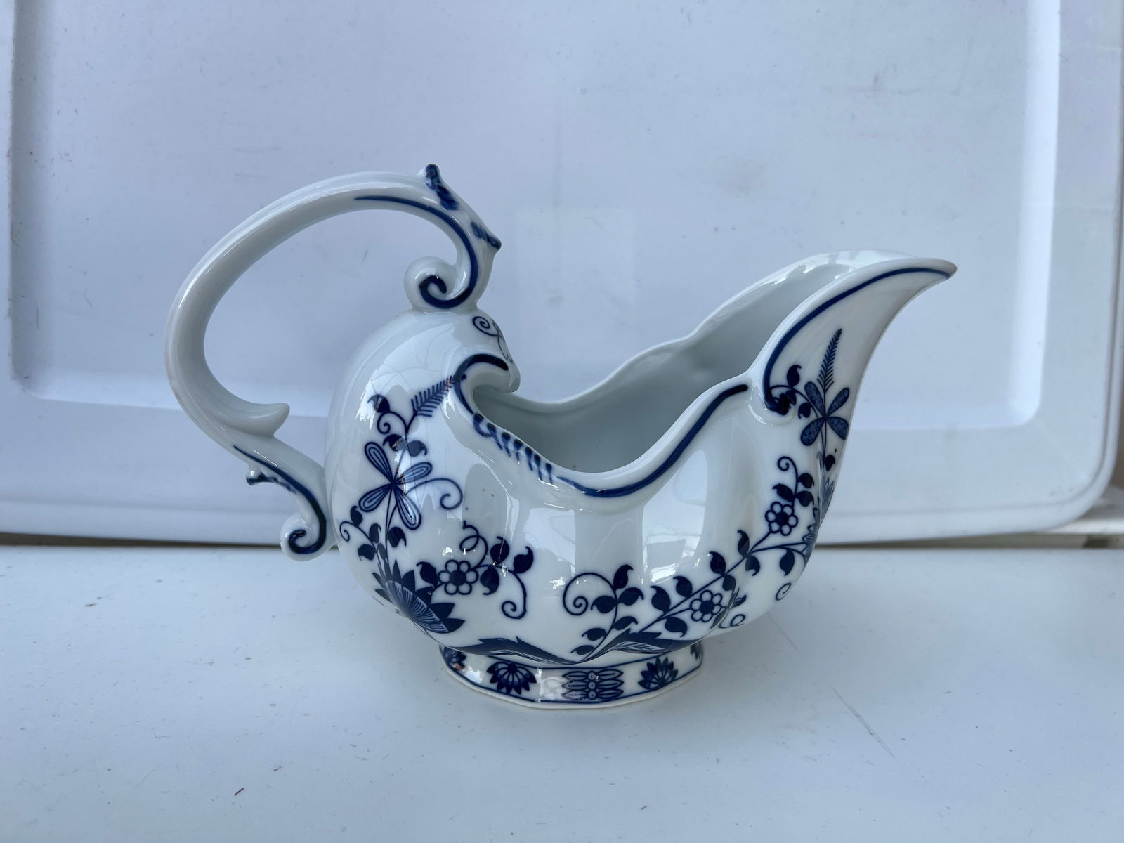 Vintage Large Footed Blue Onion Gravy Boat by Seymour Mann - 2