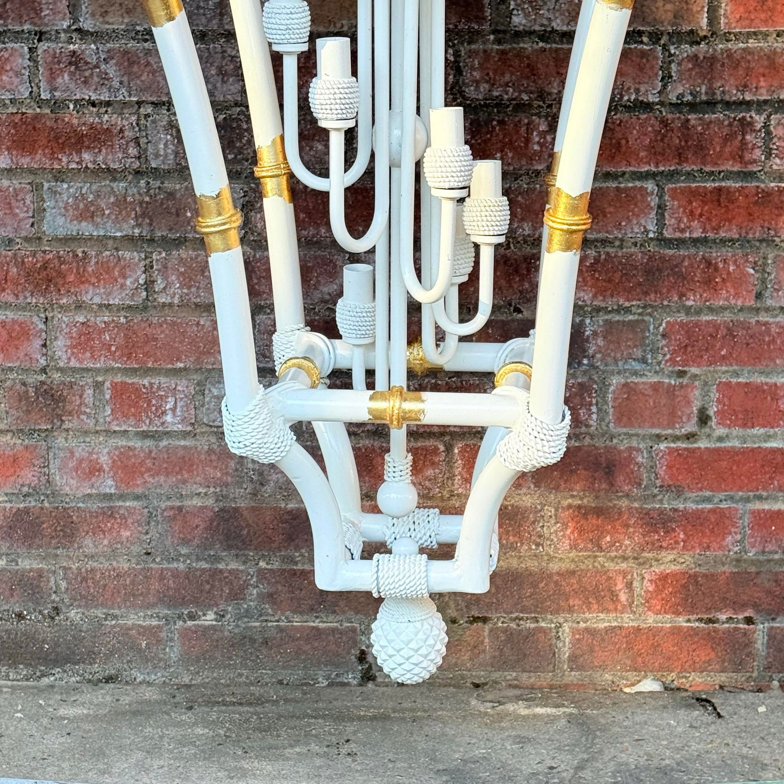 Vintage Palm Beach Regency Parcel Gilt Faux Bamboo Lantern Chandelier Curated and Newly Painted by T - 5