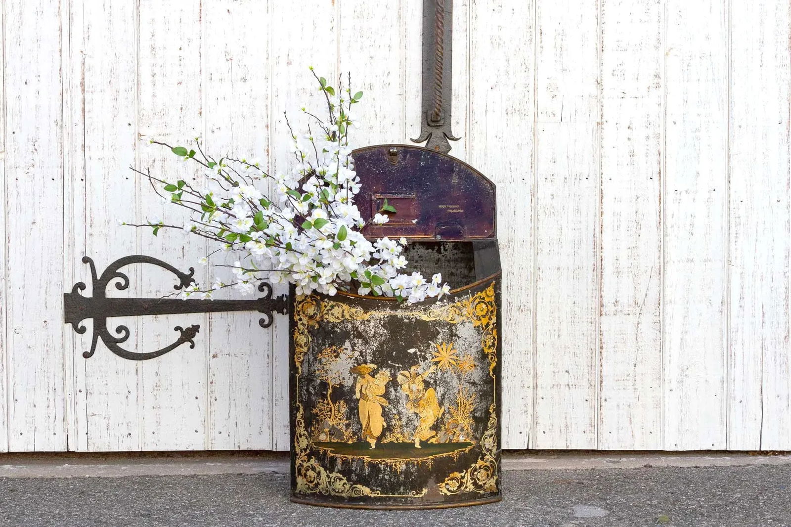 Antique Black & Gilt Chinoserie Drum Canister - 2