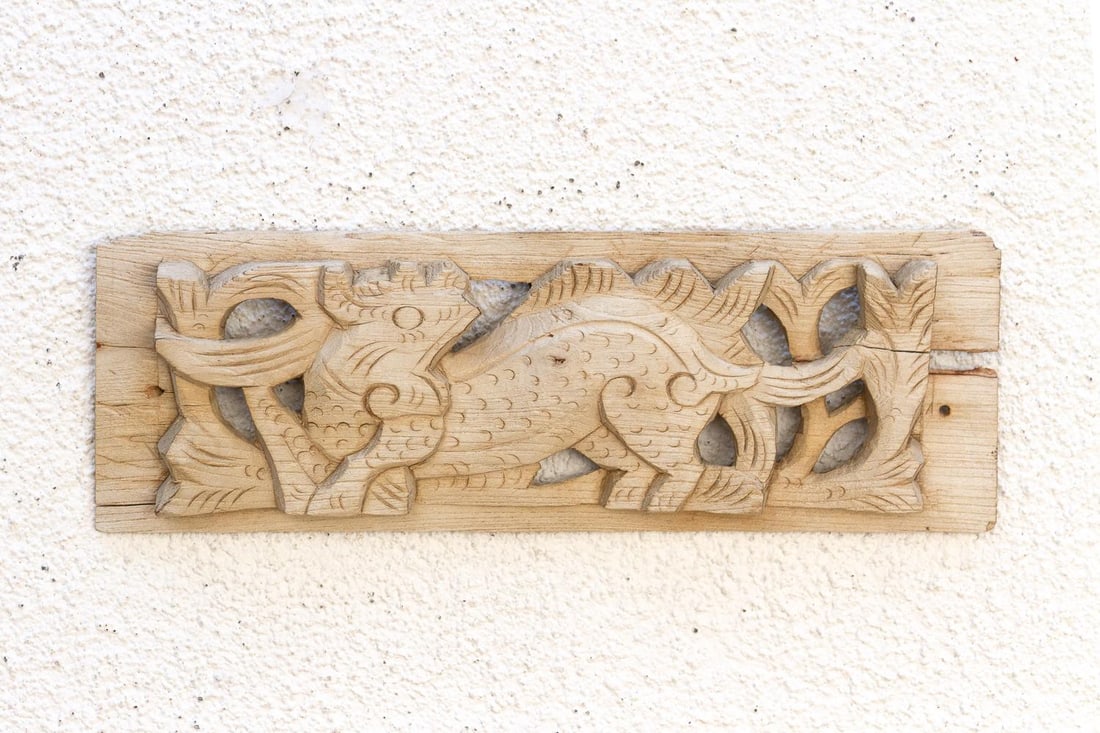 Antique Bleached Wood Asian Panel - 3