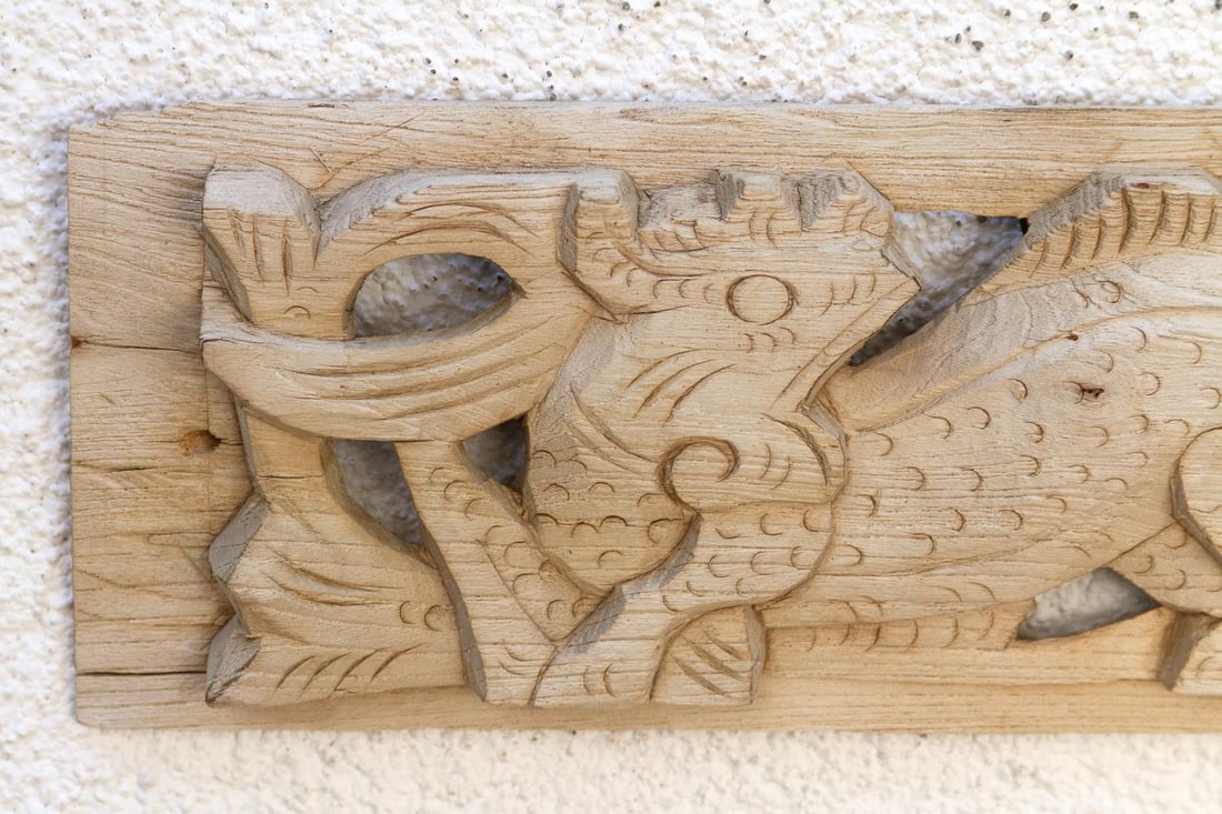 Antique Bleached Wood Asian Panel - 4