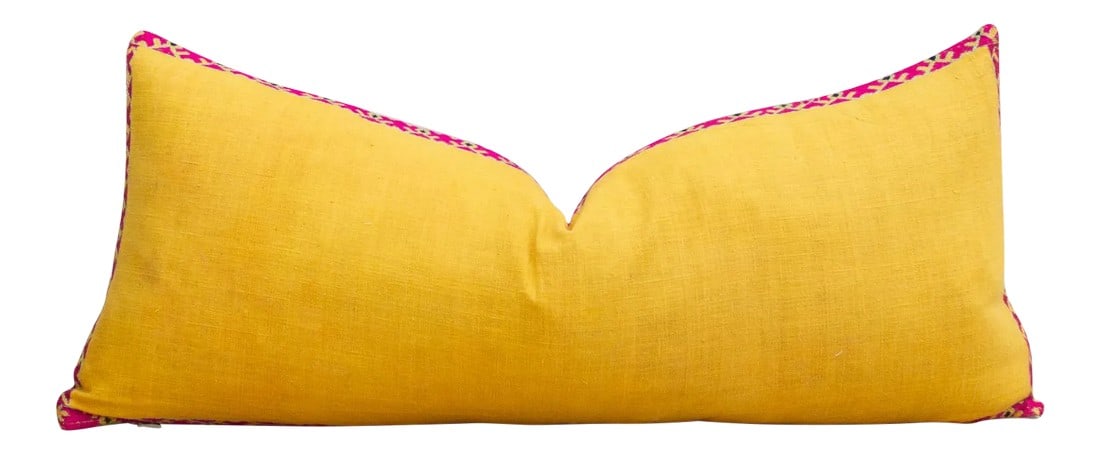 Antique Paola Sindh Silk Pillow: Beautiful hand-embroidered Indian throw pillow from the rich agricultural states of Punjab where artisans are famous for their "Phulkari" or floral embroidery work. Originally once used as shawls thes