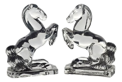 Pair of New Martinsville Glass Art Deco Rearing Horse Bookends, 1930s–40s Usa