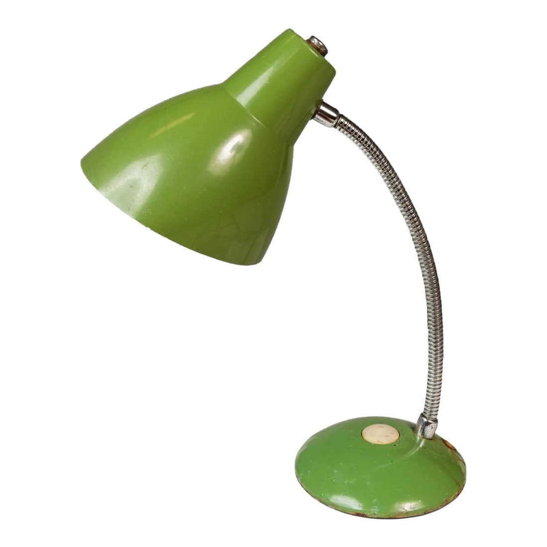 Mid-Century Modern Industrial Patinaed Adjustable Height Desk Table Lamp in Army Green, C. 1960s (1 of 16)