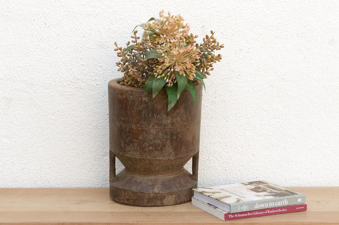 Antique Patinated Pedestal Mortar Vessel - 2