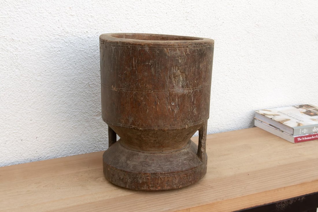Antique Patinated Pedestal Mortar Vessel - 5