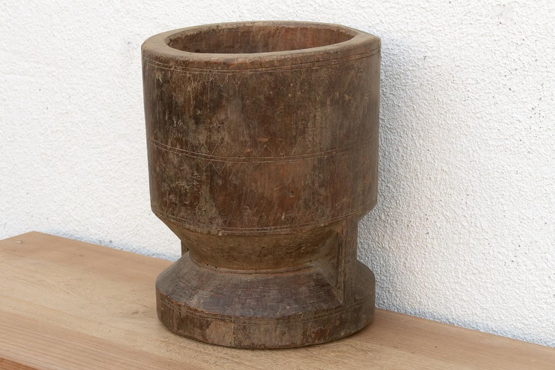Antique Patinated Pedestal Mortar Vessel - 6