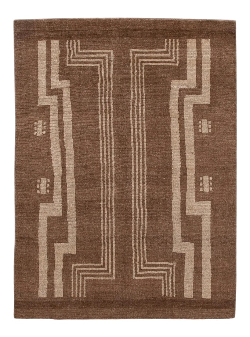 Modern Deco Style Handmade Geometric Brown and Beige Wool Rug (1 of 8)