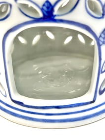 1980s Blue and White Chinoiserie Pagoda Candle Holder