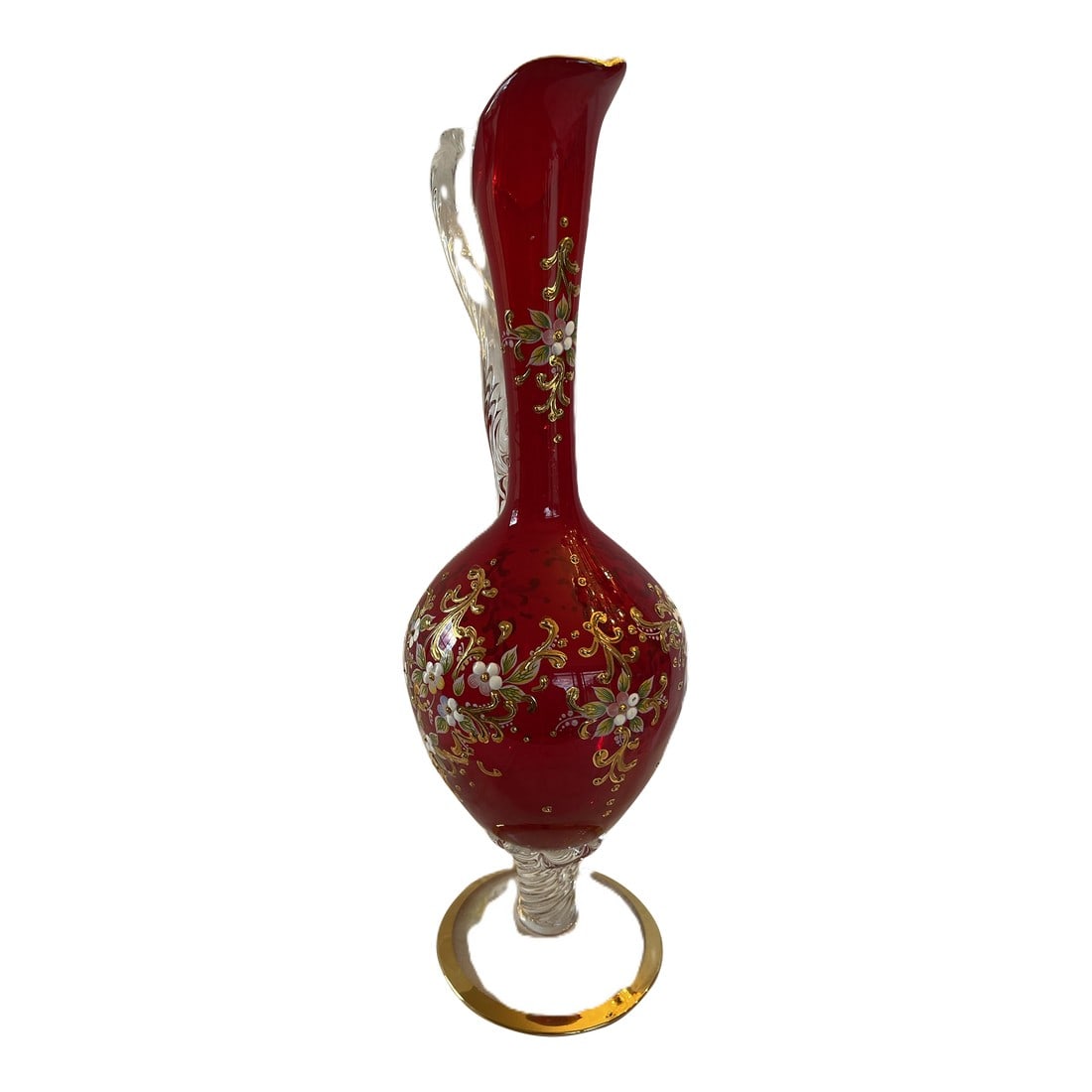 Murano Tre Fuochi Enameled Red & Gold-Hand-Blown Glass Carafe, Decanter (1 of 17)