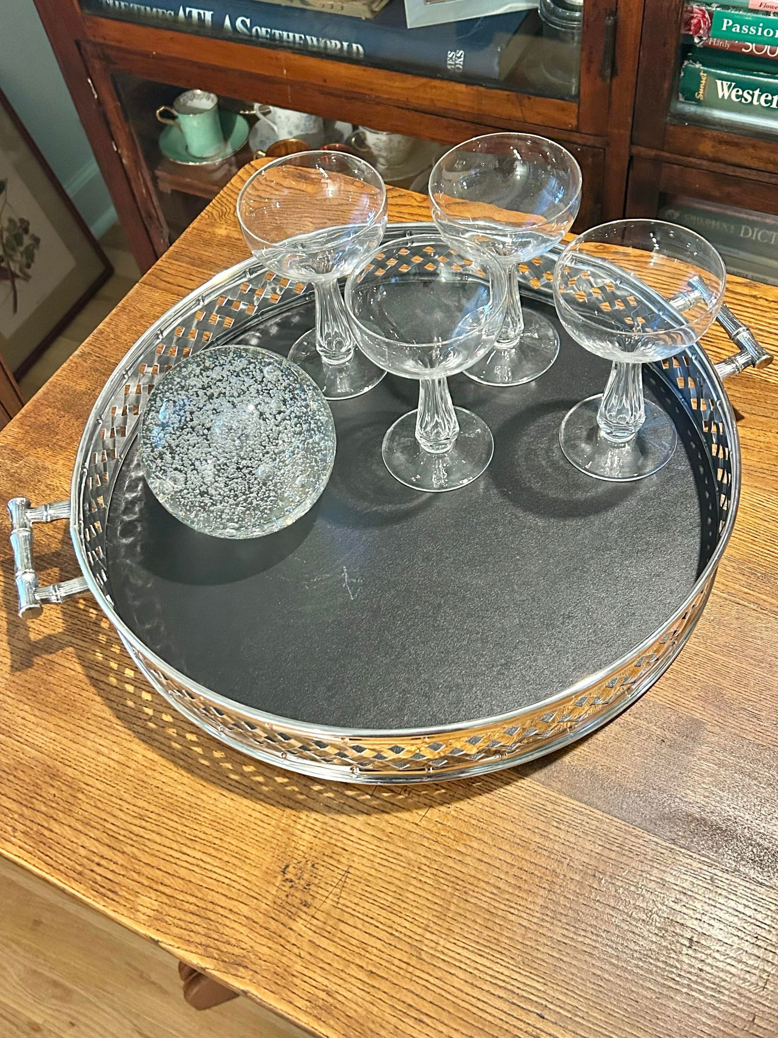 Vintage Hollywood Regency Silver Plate Faux Bamboo Gallery Tray With Handles - 2