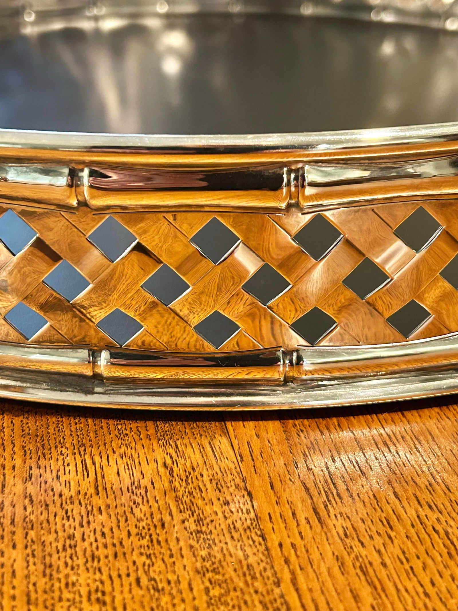 Vintage Hollywood Regency Silver Plate Faux Bamboo Gallery Tray With Handles - 3