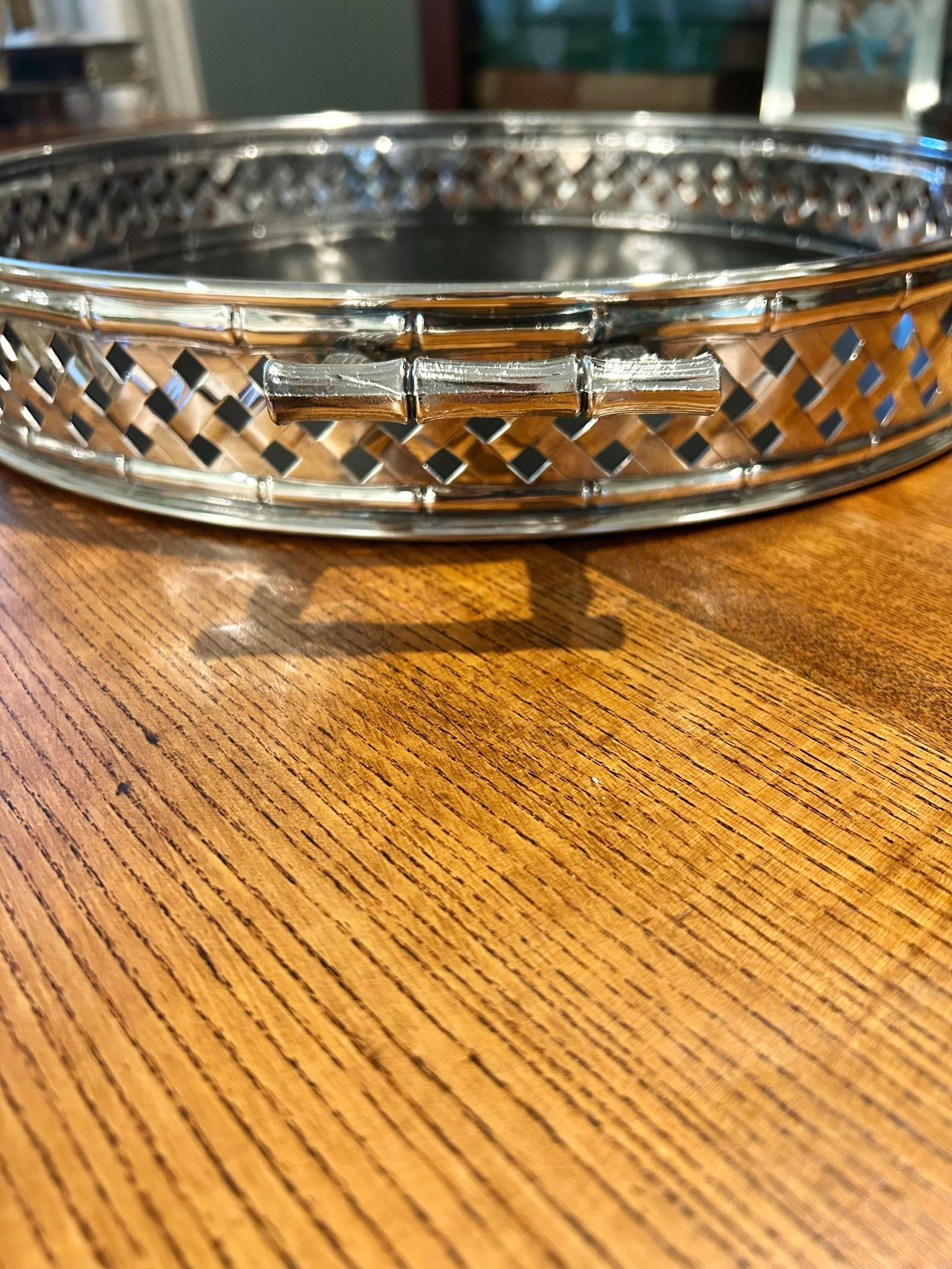 Vintage Hollywood Regency Silver Plate Faux Bamboo Gallery Tray With Handles - 4