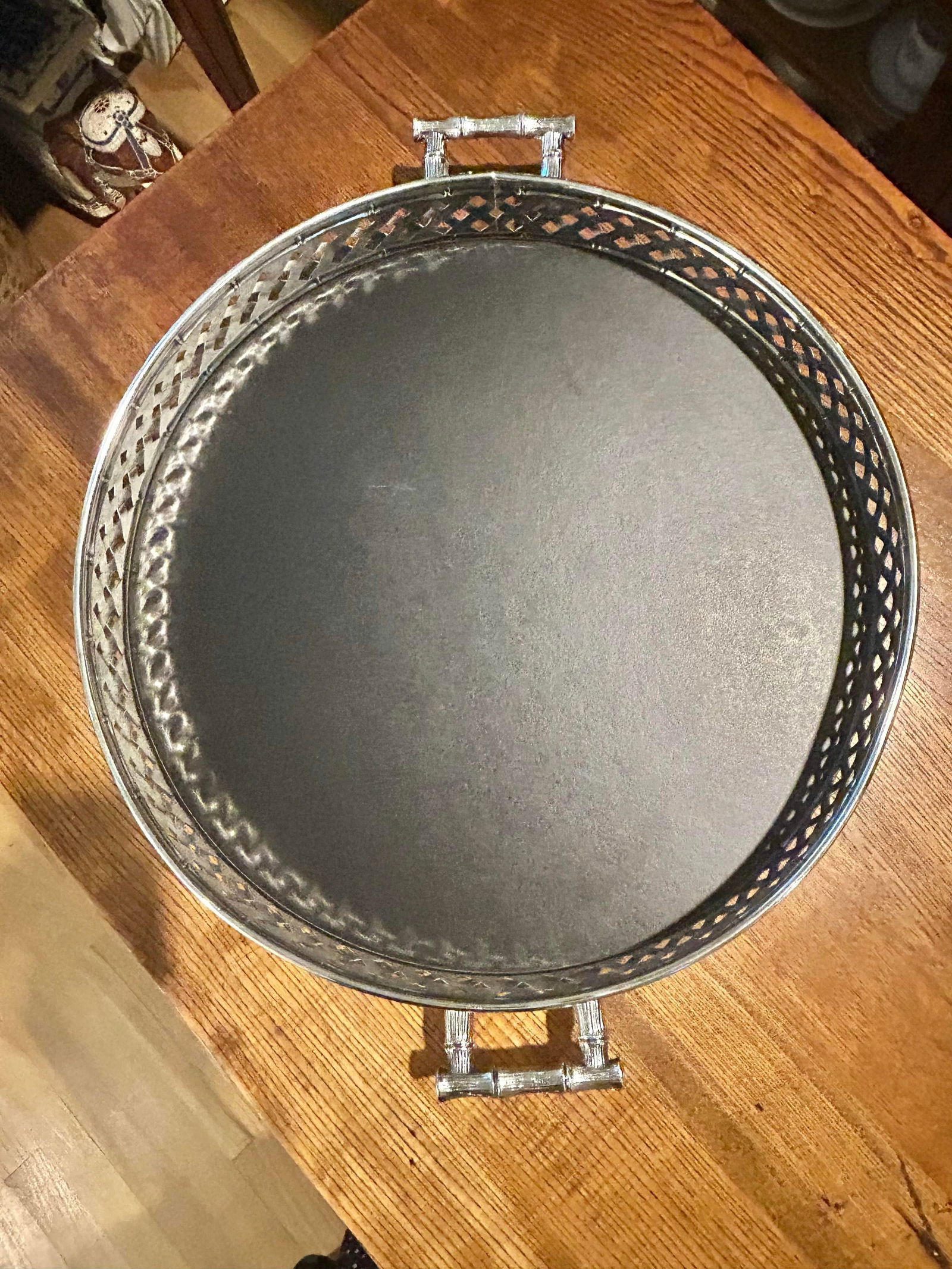 Vintage Hollywood Regency Silver Plate Faux Bamboo Gallery Tray With Handles - 6