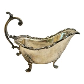 Early 20th Century Silver Plate Over Copper Footed Rococo Style Gravy or Sauce Boat Unmarked