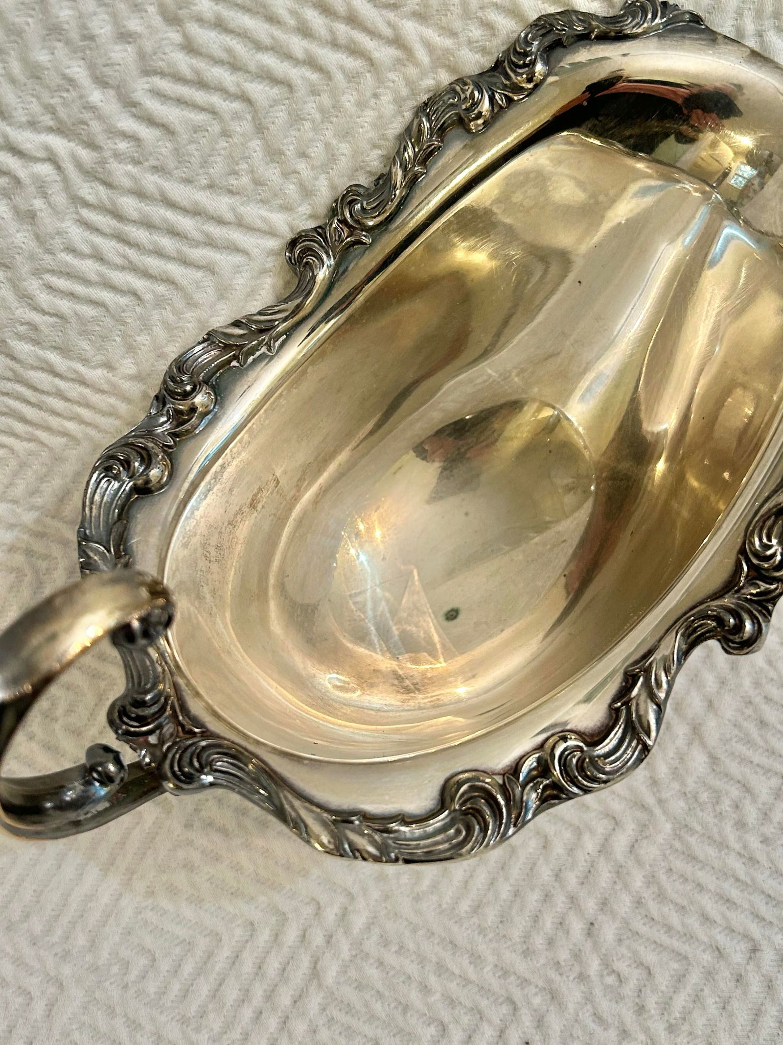 Early 20th Century Silver Plate Over Copper Footed Rococo Style Gravy or Sauce Boat Unmarked - 7