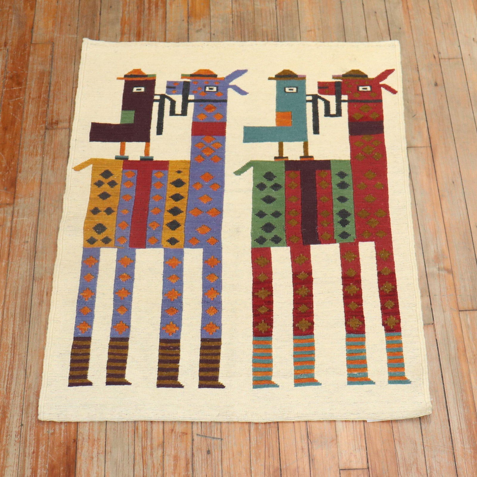 Quirky Persian Bird Horse Vintage Kilim, 2'8'' X 3'5'' - 2