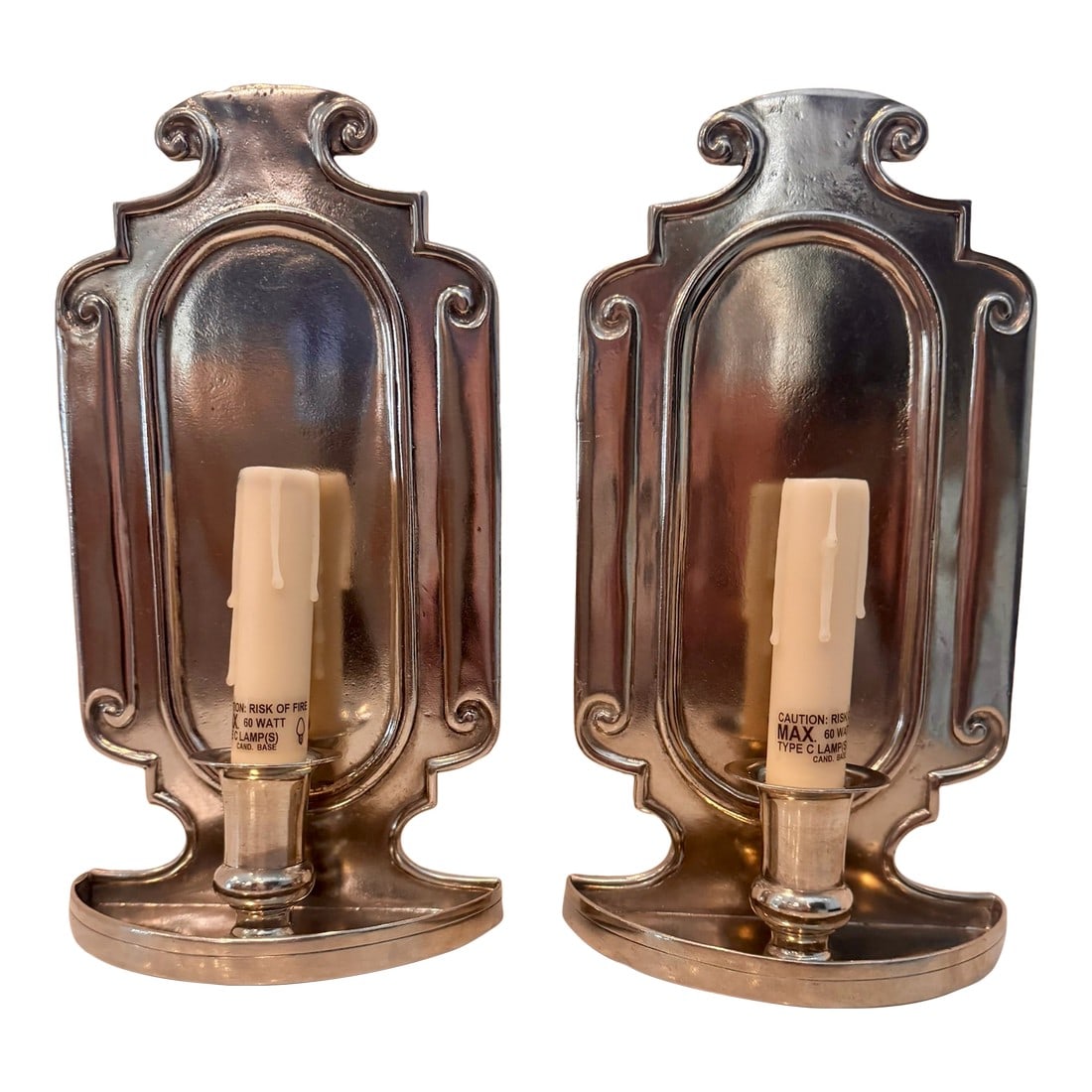 Pair of Shades of Light Brushed Nickel Wall Sconces – Classic Candle Style, Hardwired (1 of 6)