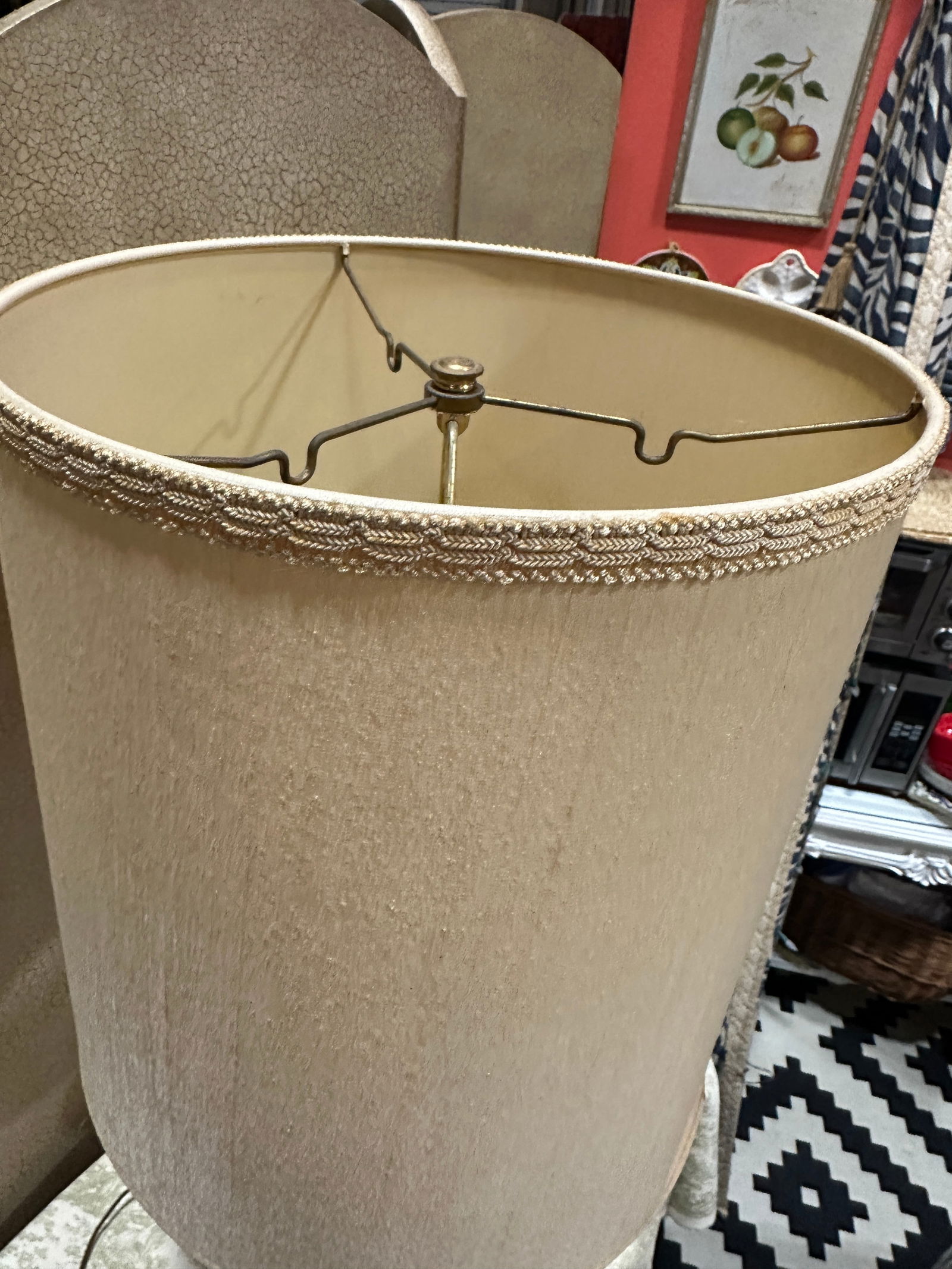 Vintage Brass and Amber Glass Large Table Lamp - 6