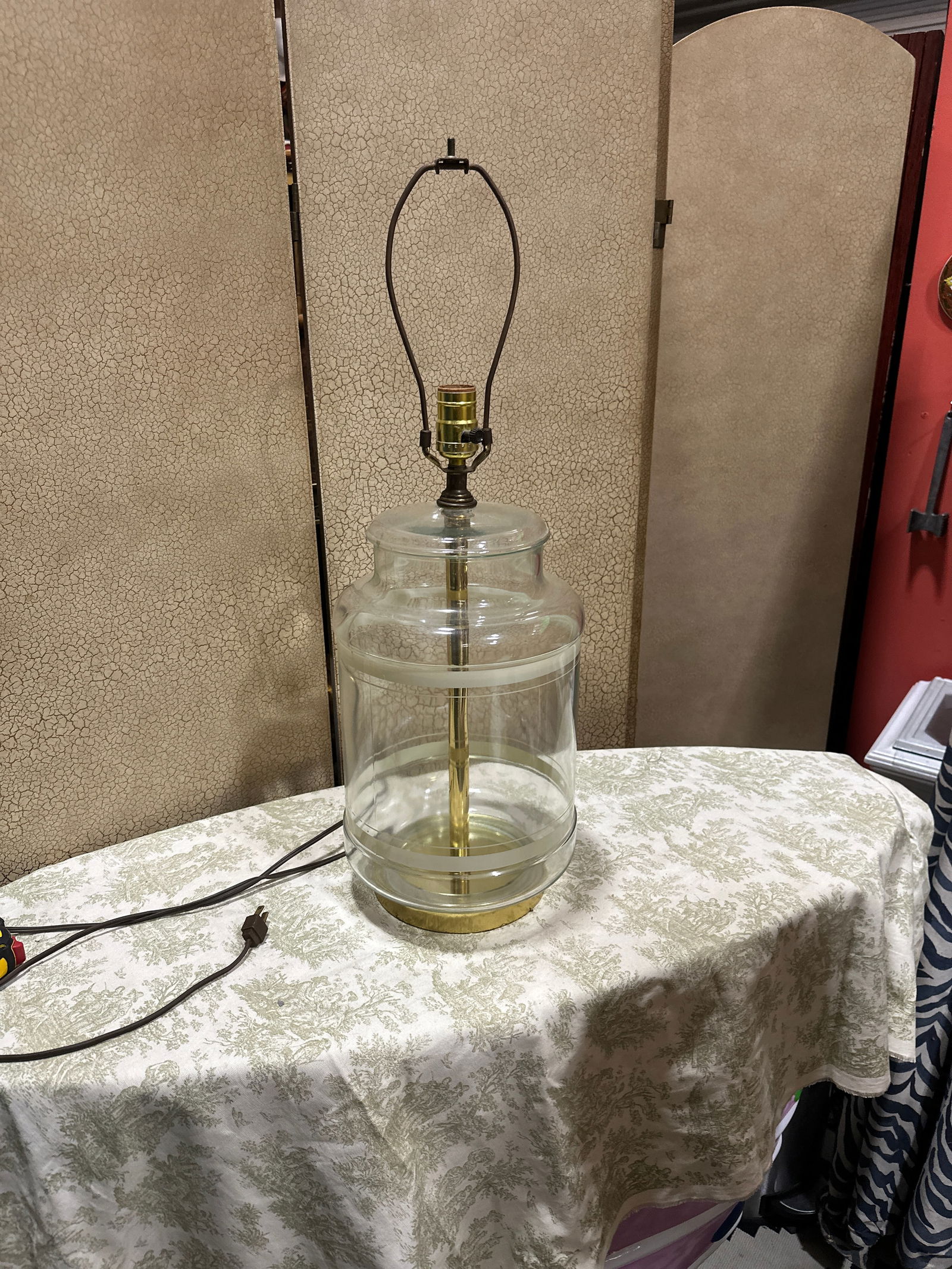 Vintage Glass Lamp With White Stripe Accents - 11