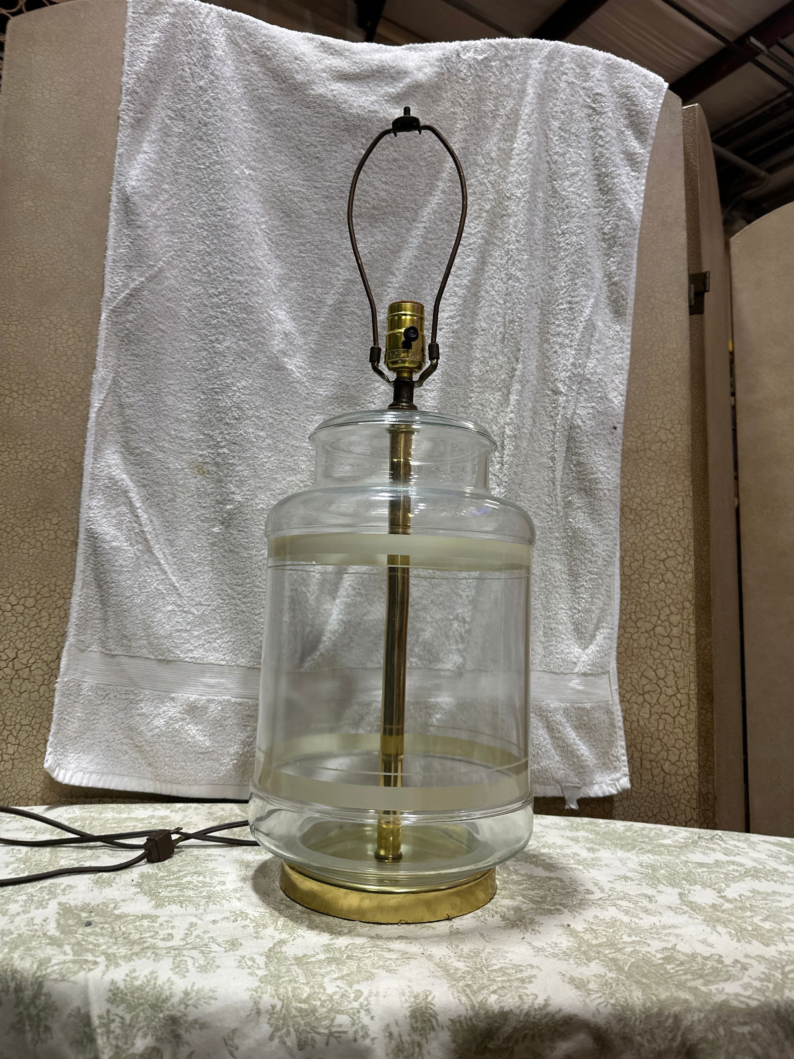 Vintage Glass Lamp With White Stripe Accents - 2