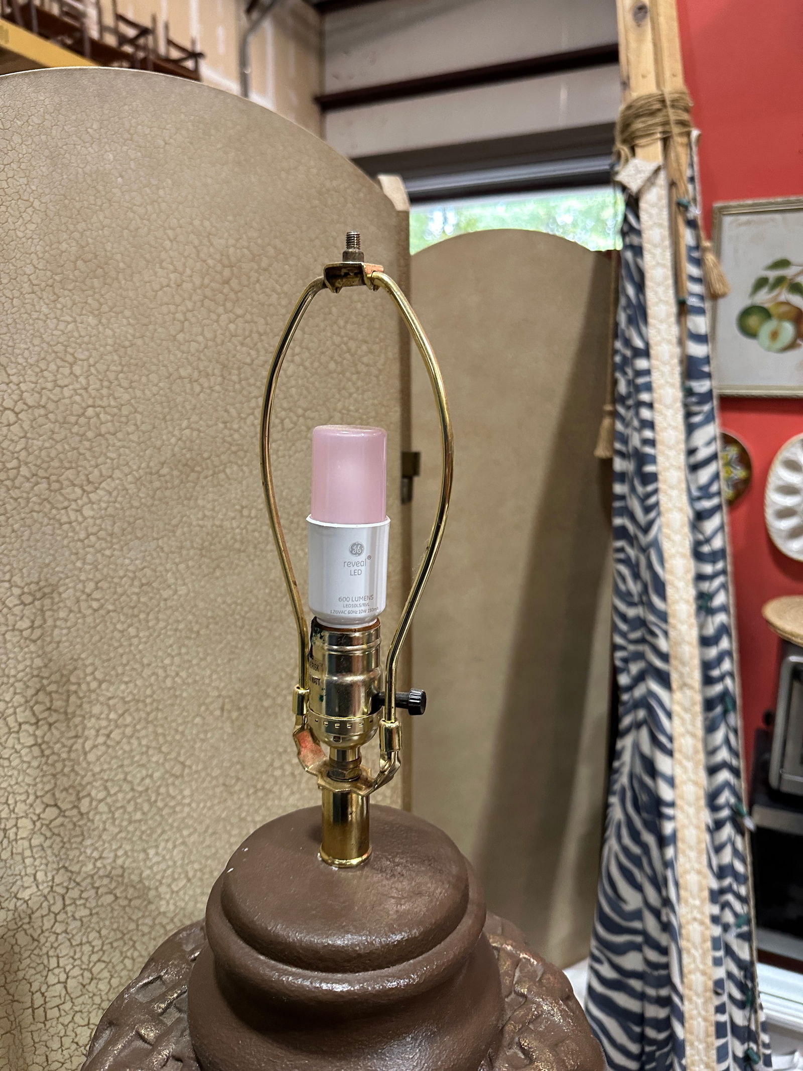 1970s Large Brown Ceramic Round Woven Style Table Lamp - 7