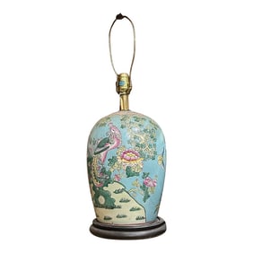Vintage Asian Blue Hand Painted Table Lamp