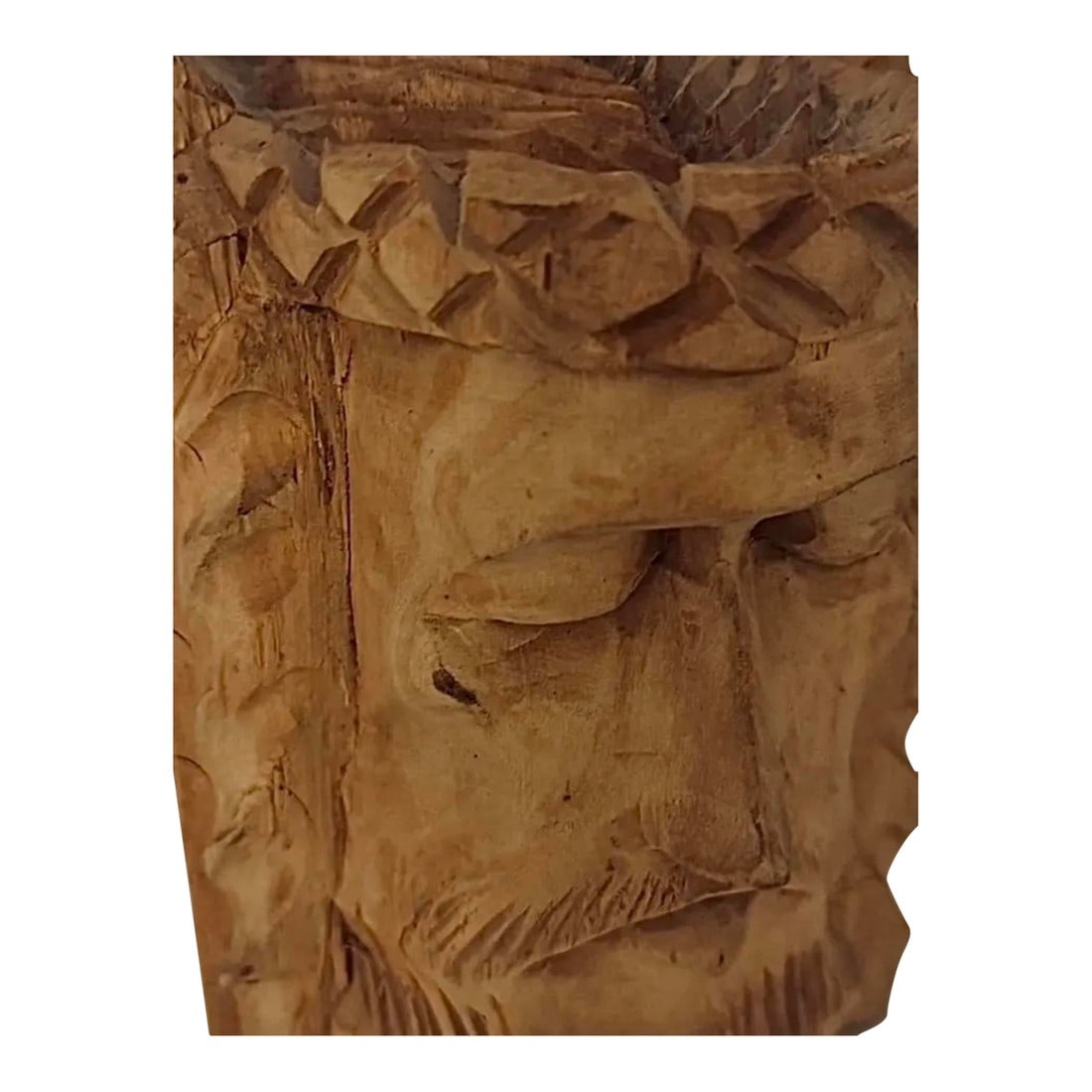 1930s Hand-Carved Wooden Face Sculpture Rustic Holiday Nativity (1 of 4)