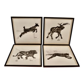 Zoe Bios Framed Male Form Drawings With Watercolor Animal Overlays - Set of 4