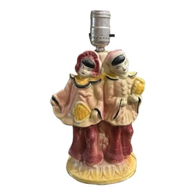 Vintage Ceramic Table Lamp of Two Asian Women With Pink and Yellow Accents