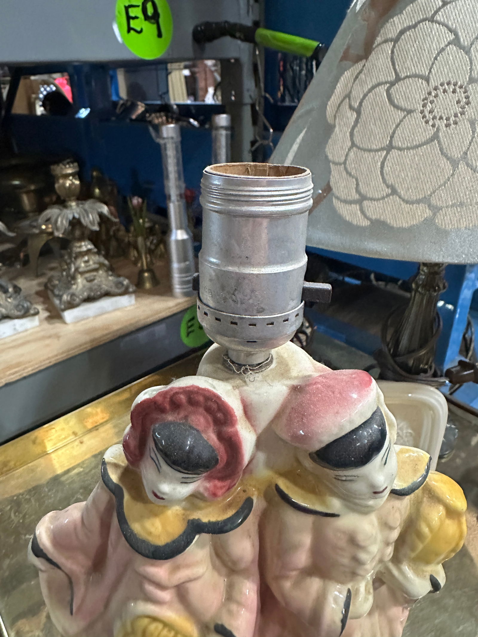 Vintage Ceramic Table Lamp of Two Asian Women With Pink and Yellow Accents - 8