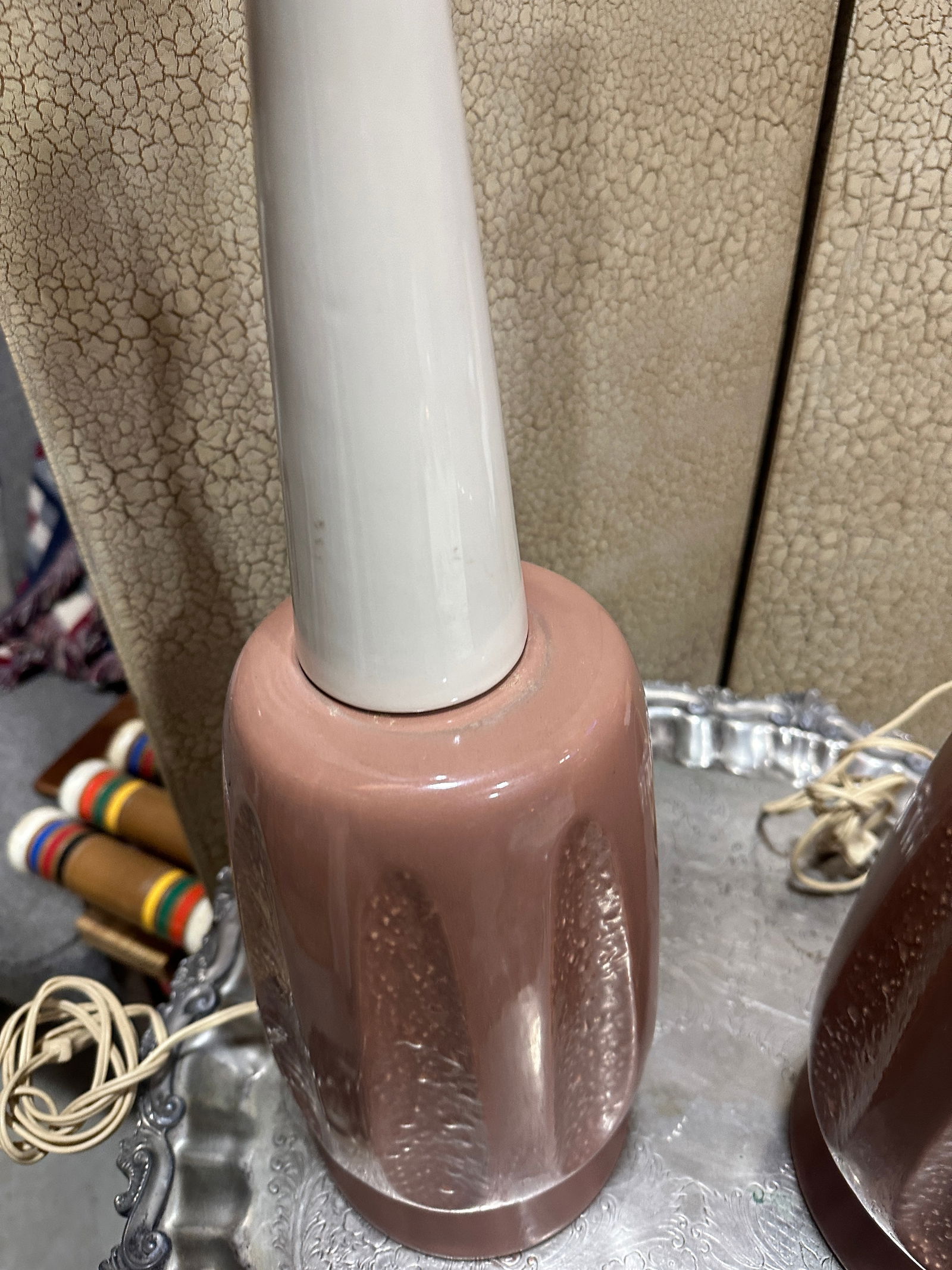 1970s Pair of Light Pink Ceramic Mid-Century Modern Table Lamps - 8