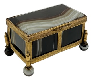Mid-19th Century French Banded Agate and Ormolu Jewel Casket, Miniature