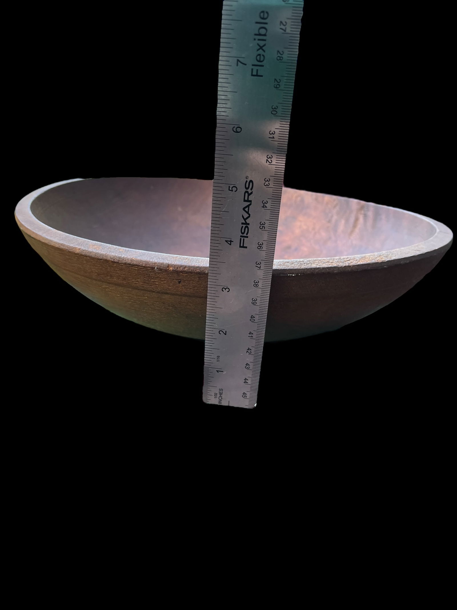 Primitive Hand-Turned Wooden Bowl – 13" Diameter Organic Form "• Warm Patina "• - 10