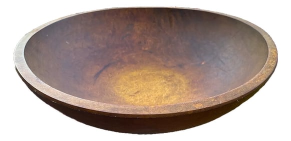 Primitive Hand-Turned Wooden Bowl – 13" Diameter Organic Form "• Warm Patina "•